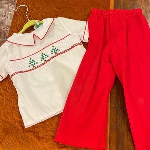 Christmas Tree Smocked outfit EUC